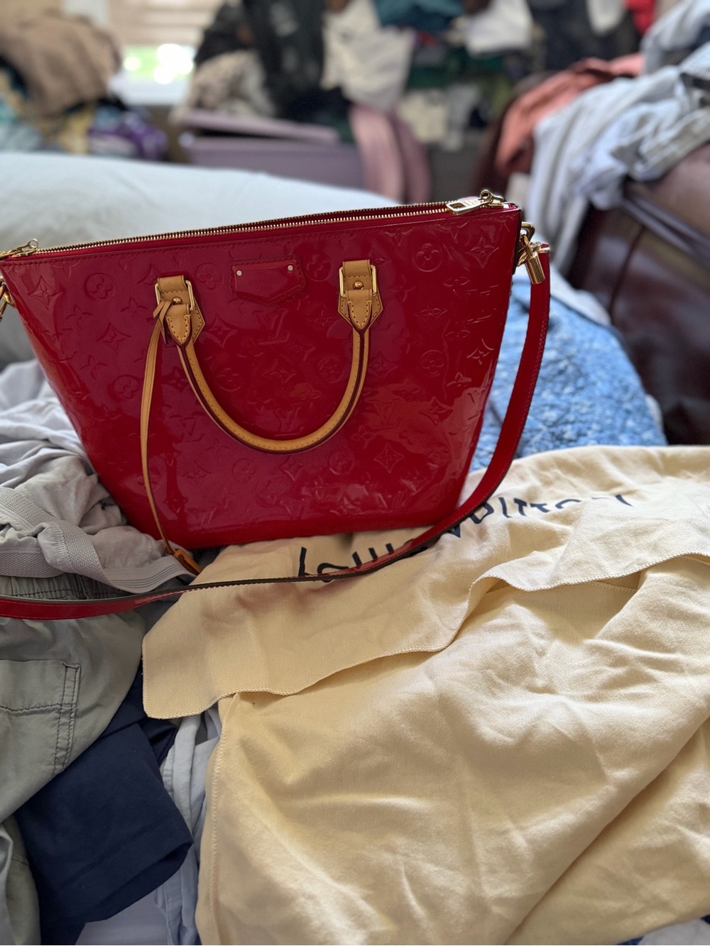 Louis Vuitton Montebello Vernis Red Patent Leather Satchel